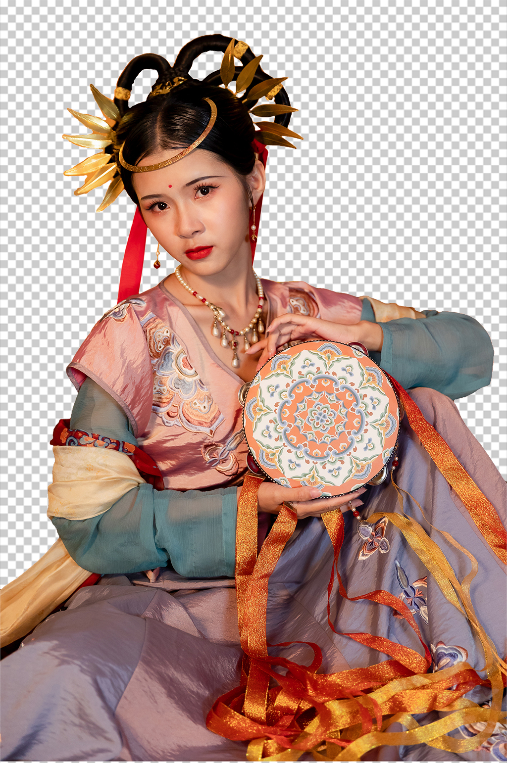 国潮手鼓敦煌汉服人物摄影免抠PNG图片素材