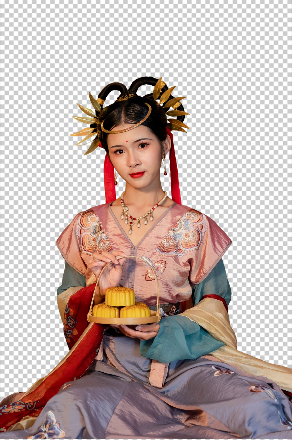 月饼中秋节敦煌汉服人物元素免抠PNG图片素材