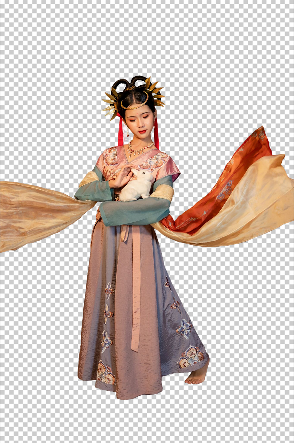 兔年中秋节敦煌汉服人物元素免抠PNG图片素材