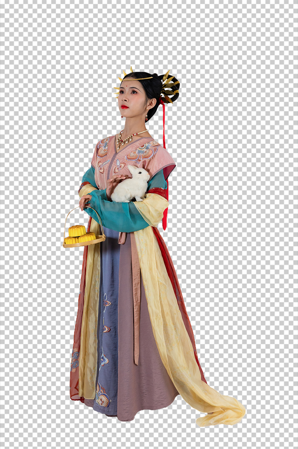 玉兔月饼中秋节敦煌汉服人物免抠PNG图片素材
