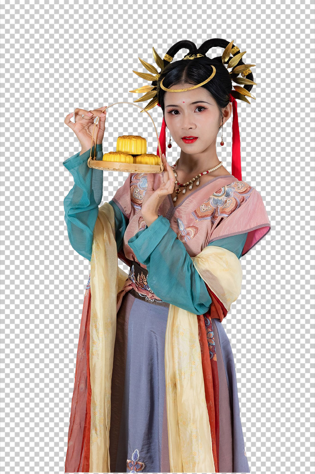 中秋节月饼敦煌汉服人物元素免抠PNG图片素材