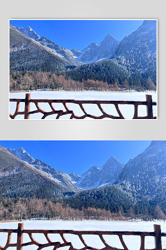 蓝天户外四川冬季雪山雪景滑雪场风景摄影图片
