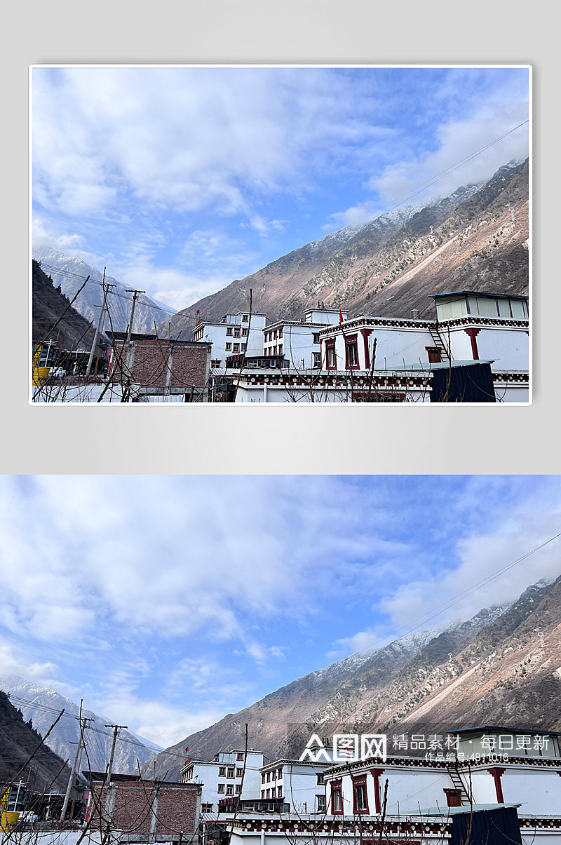 蓝天白云四川冬季雪山雪景风景摄影图片素材