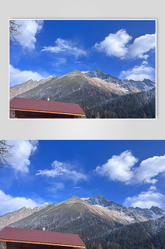 蓝天白云四川冬季户外雪山雪景风景摄影图片