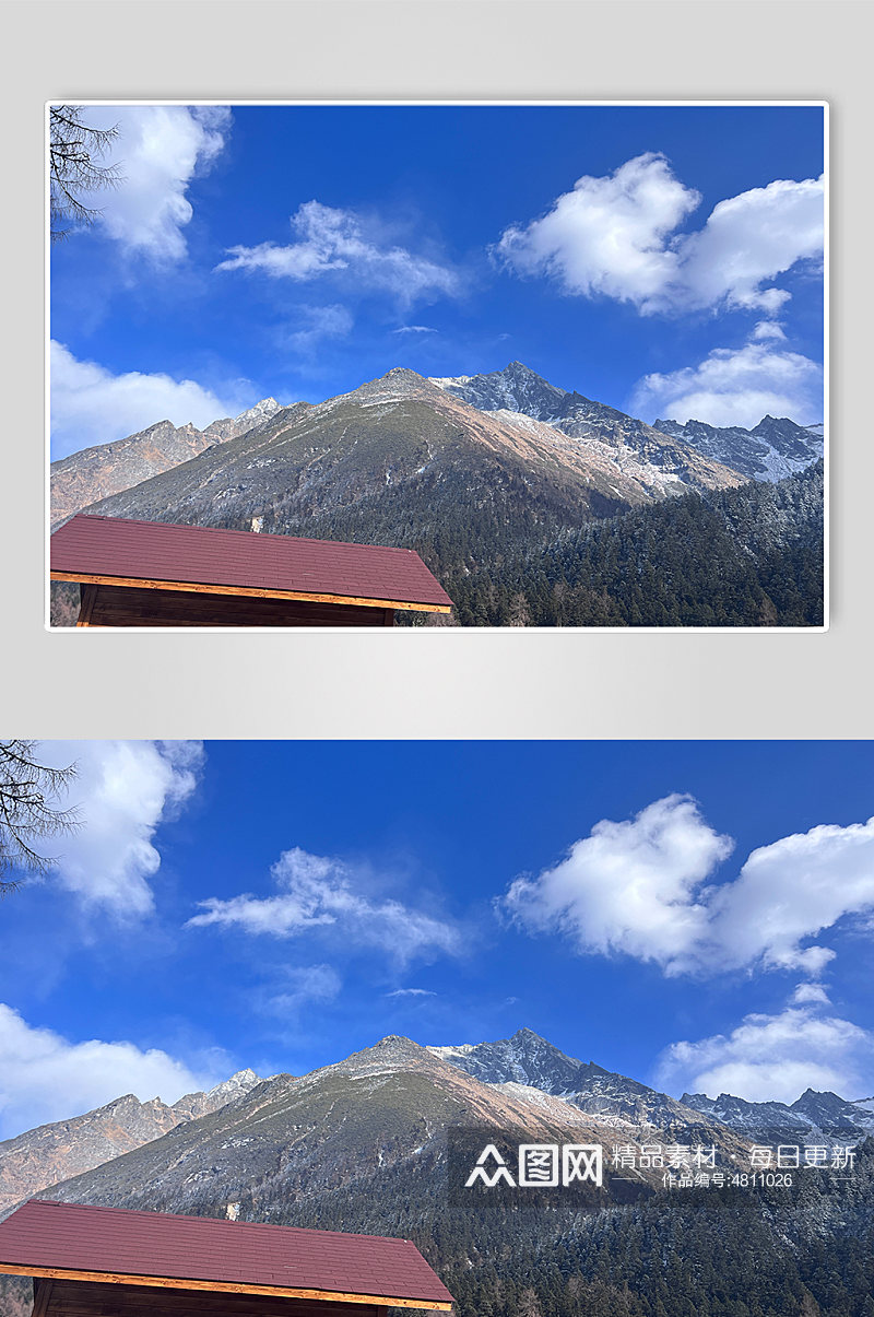 蓝天白云四川冬季户外雪山雪景风景摄影图片素材