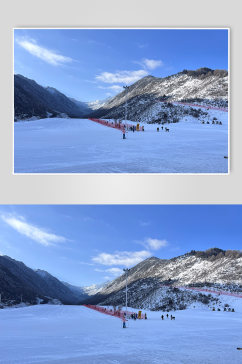 四川冬季滑雪场休闲娱乐雪山风景摄影图片