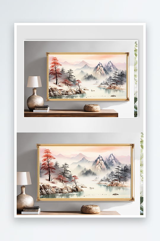 青山绿水画红色鸿运当头山水画装饰画-众图网