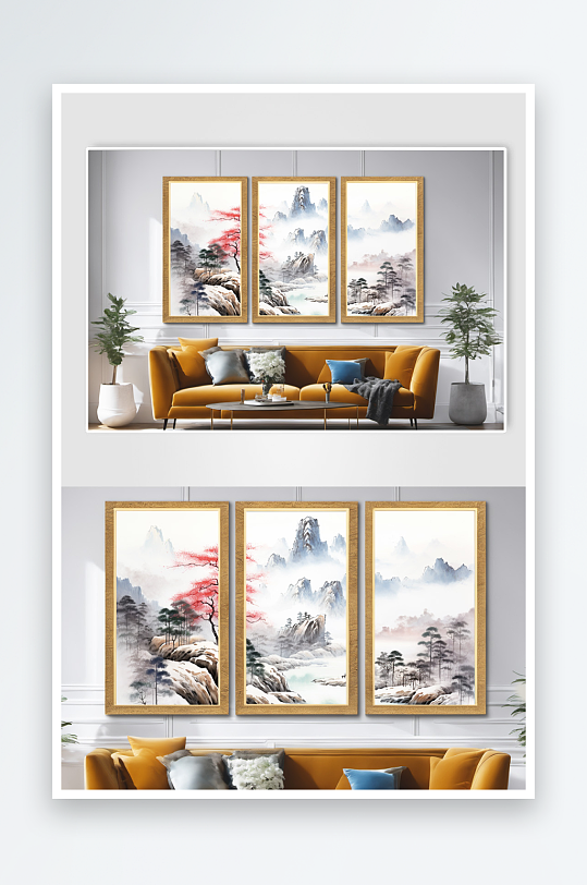 中国风迎客松红色鸿运当头山水画装饰画-众图网