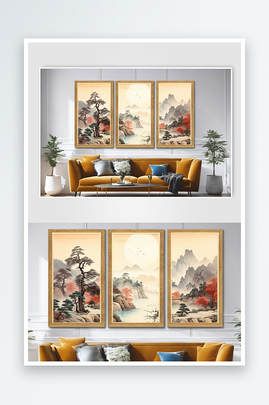 迎客松国画水墨红色鸿运当头山水画装饰画-众图网