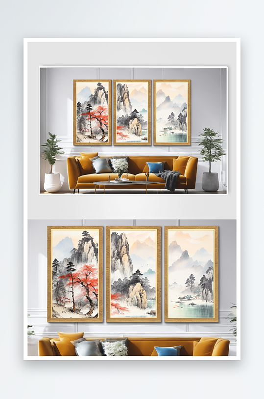 国画水墨红色鸿运当头山水画装饰画-众图网