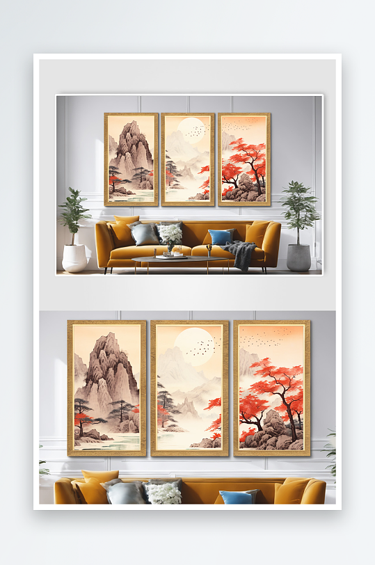 新中式紅色鴻運(yùn)當(dāng)頭山水畫裝飾畫