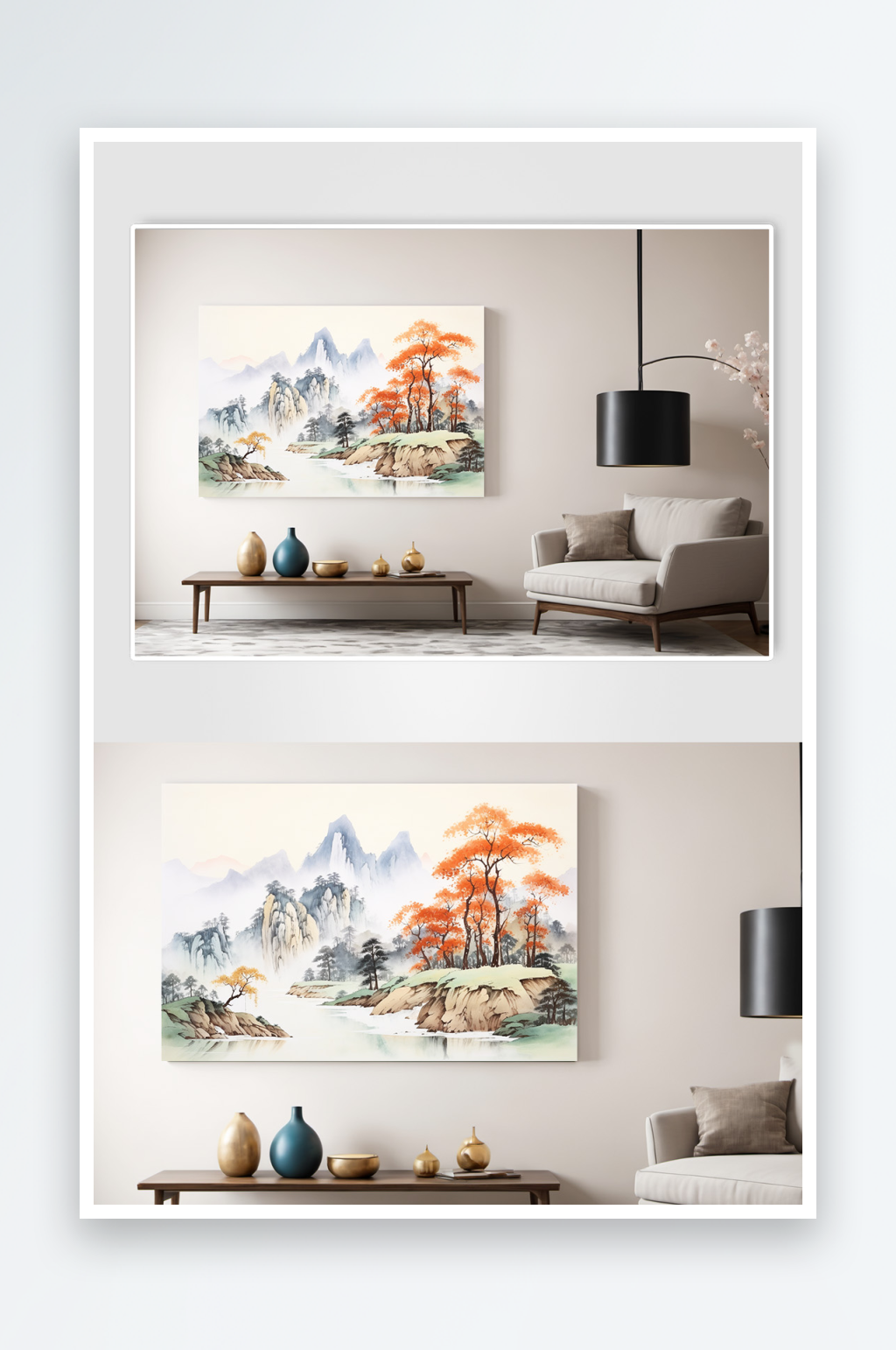 青山绿水红色鸿运当头山水画装饰画素材