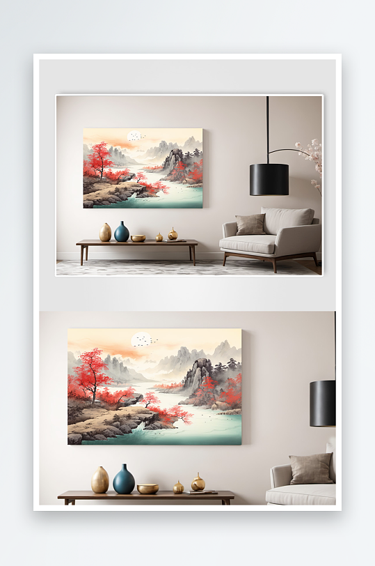 新中式红色鸿运当头山水画装饰画-众图网