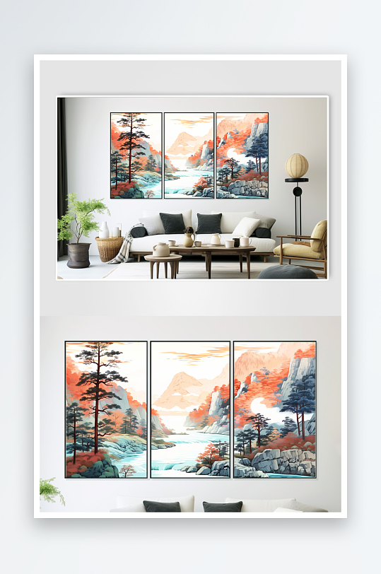 新中式红色鸿运当头山水画装饰画-众图网