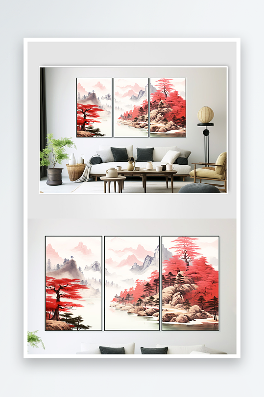 大气红色鸿运当头山水画装饰画-众图网