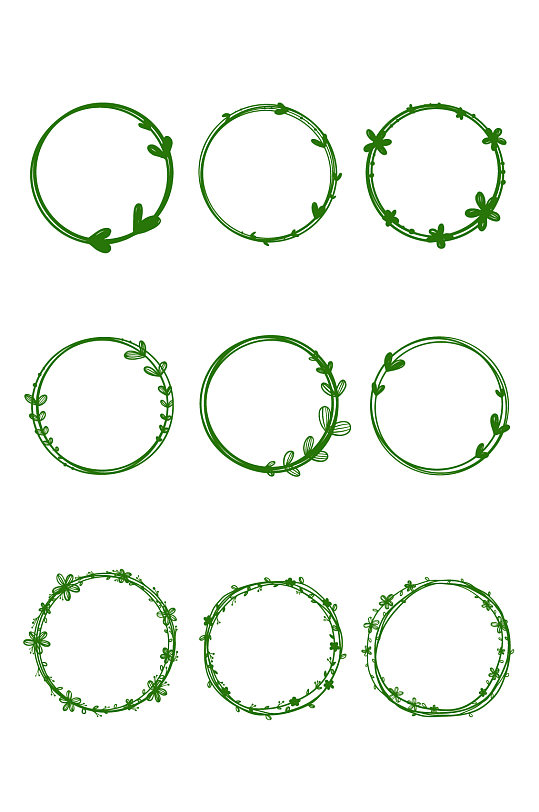 矢量卡通小清新绿色植物叶子装饰圈绿藤圈