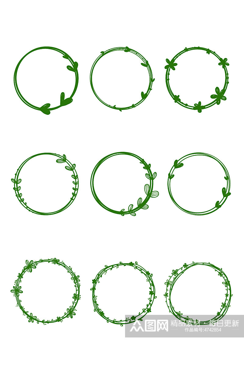 矢量卡通小清新绿色植物叶子装饰圈绿藤圈素材