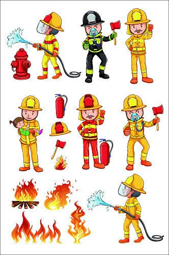 矢量卡通消防员消防灭火救援消防设施