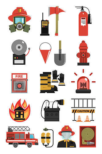 矢量消防元素消防设备图标消防设施图标