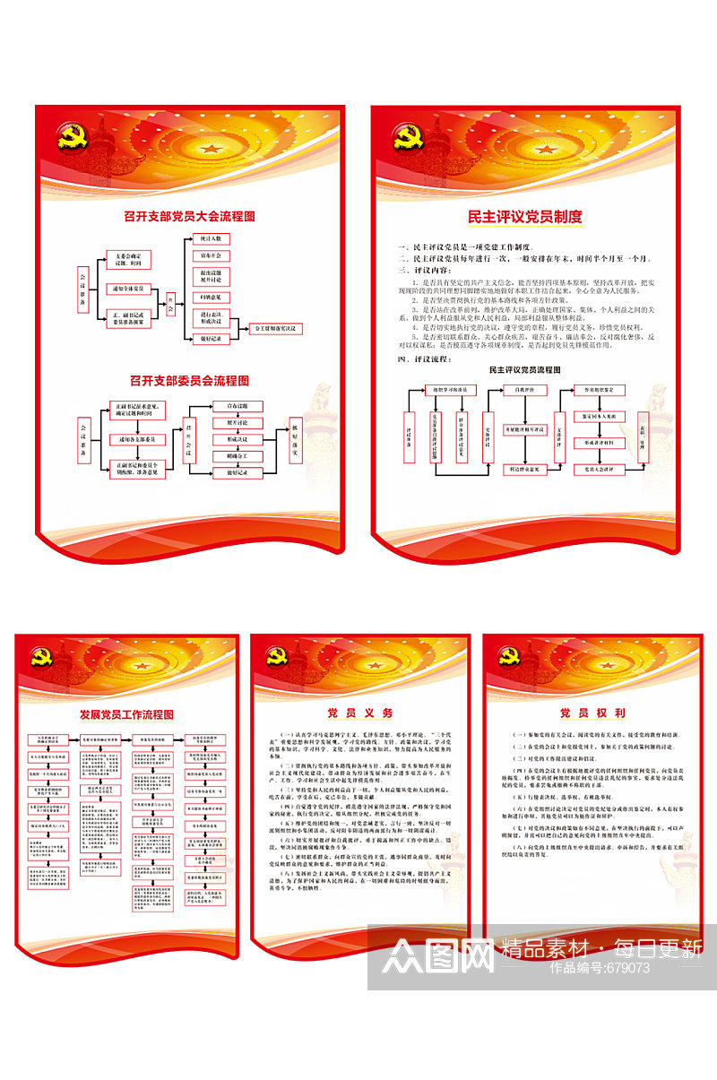 三会一课民主评议制度发展党员工作流程图素材