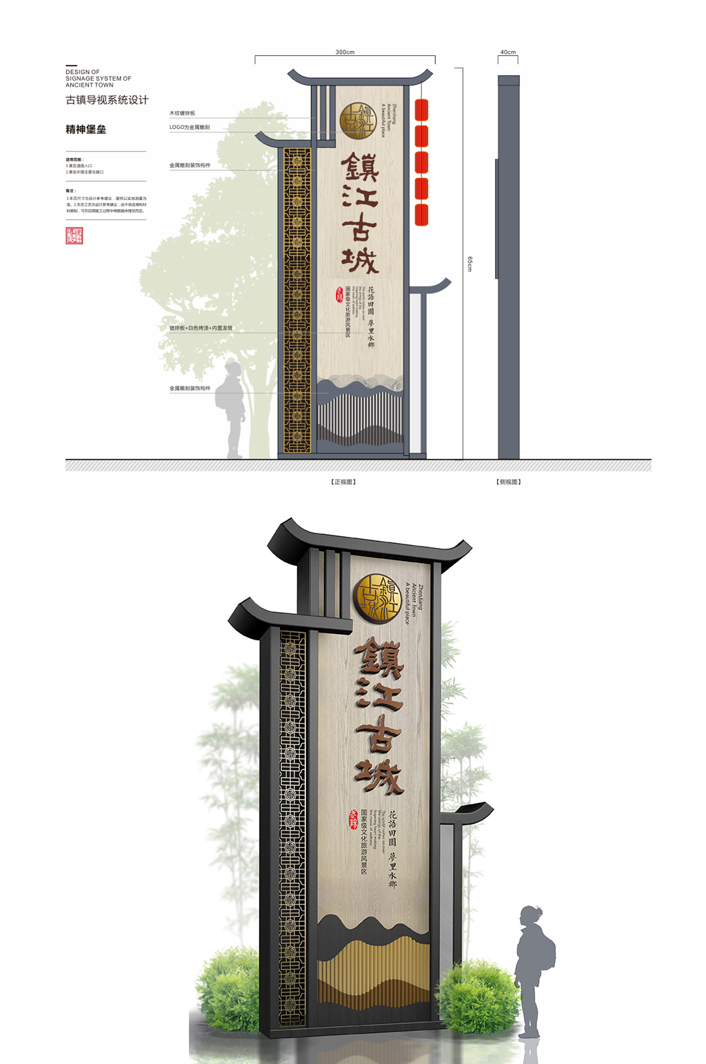 景区精神堡垒古镇形象立牌竖招牌素材