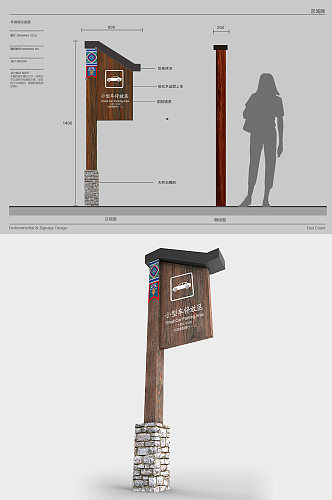 小型车停放区石材木材标牌