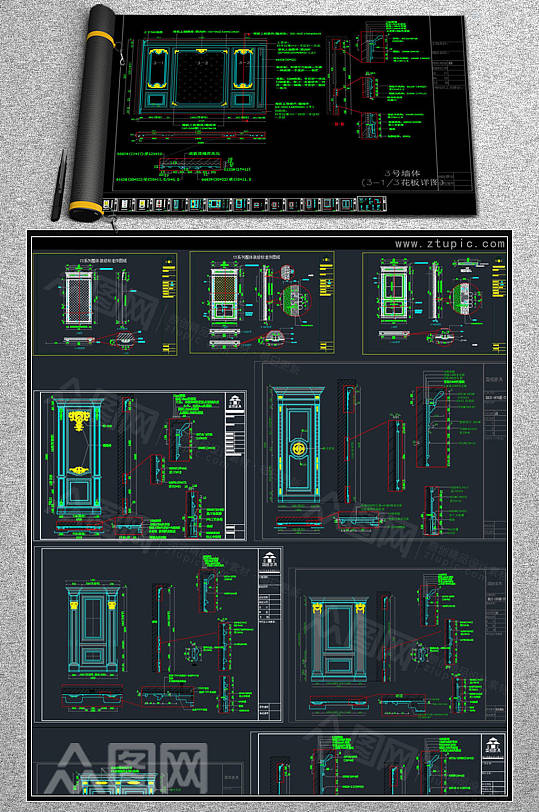 整木定制法式墙板背景墙设计工艺CAD素材-众图网