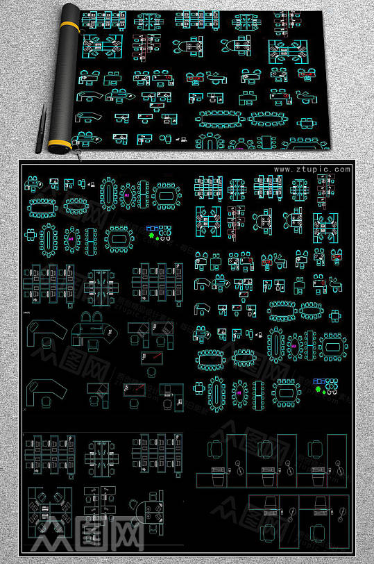 家具办公桌椅会议桌图库家居CAD平面图库
