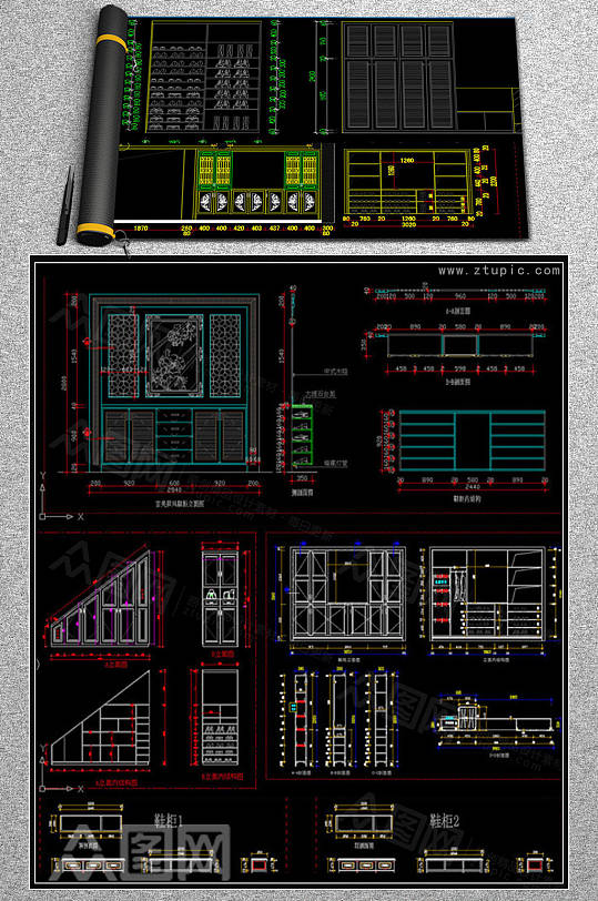 鞋柜设计图纸CAD素材图库-众图网
