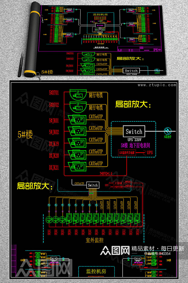 网络监控系统图模板弱电智能化CAD素材素材