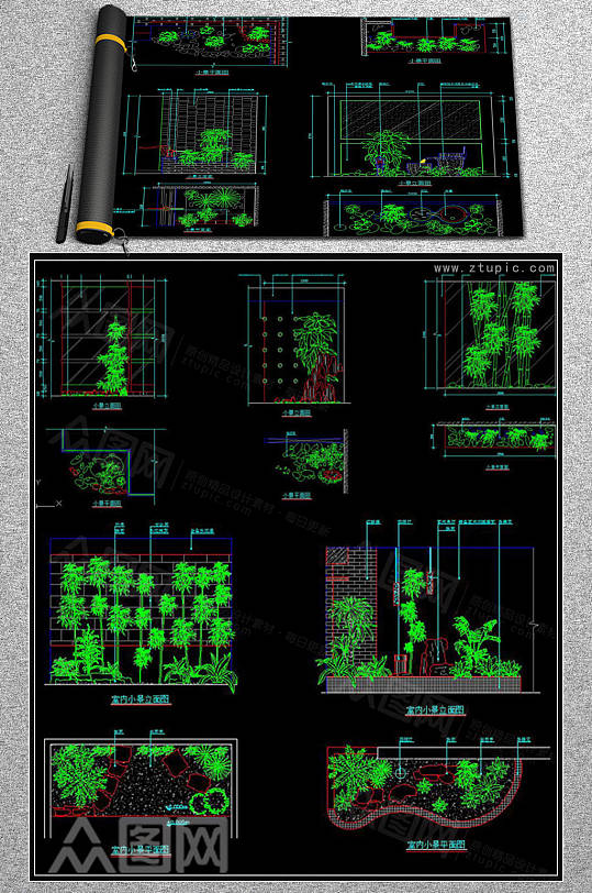 室内小景观园林立面图施工图节点CAD素材