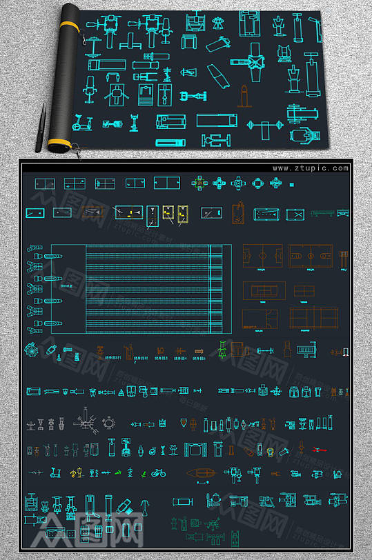 健身器材跑步机CAD素材图库-众图网