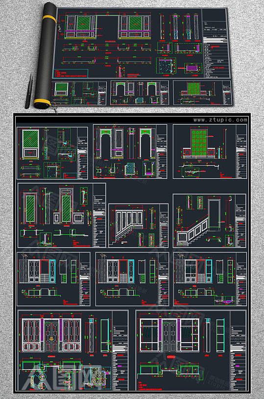 整木护墙木门设计CAD素材-众图网