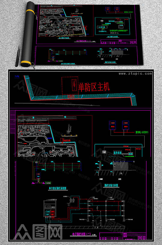 电子围栏施工详图弱电智能化CAD素材