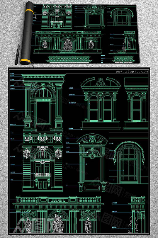 欧式建筑背景立面图cad图库-众图网