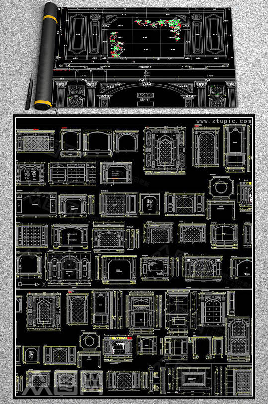 大理石电视背景墙CAD素材-众图网