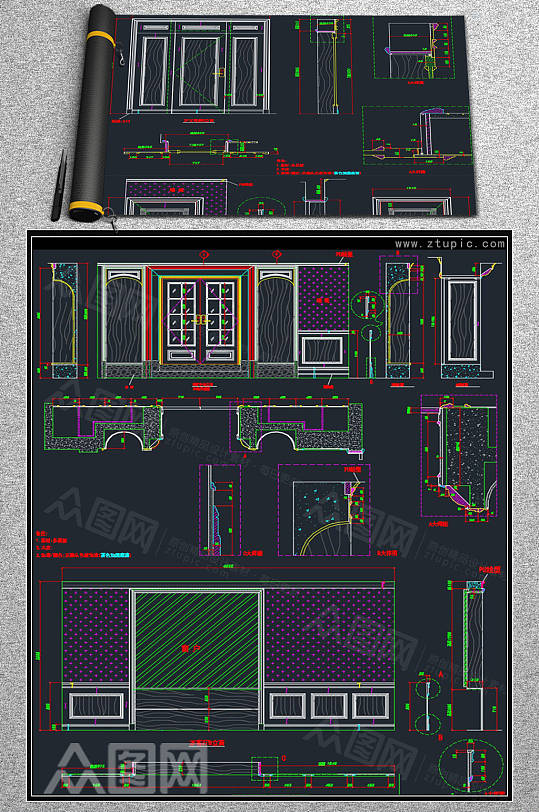 整木护墙木门设计CAD素材-众图网