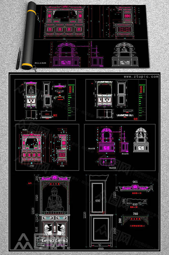 中式佛龛柜神台柜CAD素材-众图网
