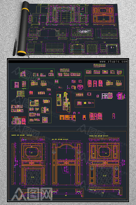 背景墙设计节点详图 CAD素材-众图网