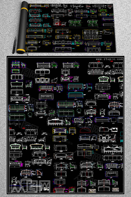 沙发生产加工设计节点详图CAD图纸