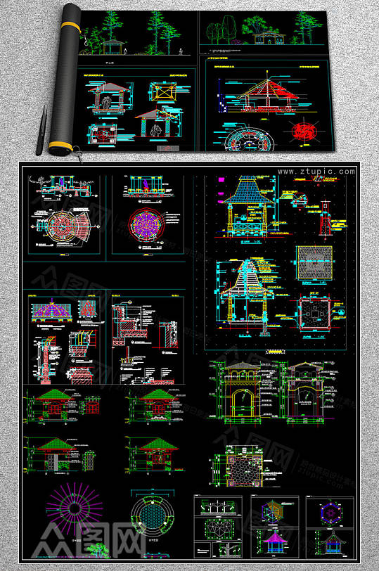六角亭凉亭亭子园林设计CAD施工图