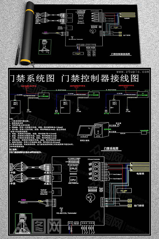 门禁系统图控制器接线图弱电智能化CAD