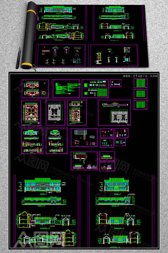 中式四合院设计图纸CAD素材-众图网