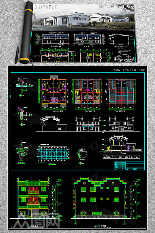 徽派民宿cad图纸-徽派民宿cad平面图-徽派民宿cad素材下载-众图网