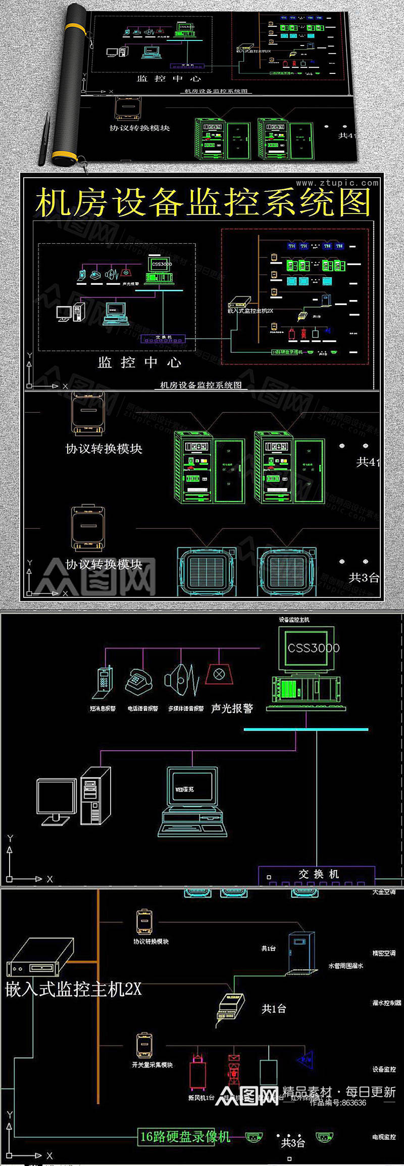 机房设备监控系统图CAD素材素材