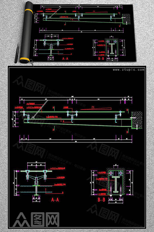 玻璃雨棚节点施工图cad素材-众图网