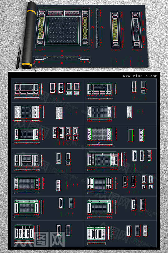 整木定制新中式背景墙CAD素材
