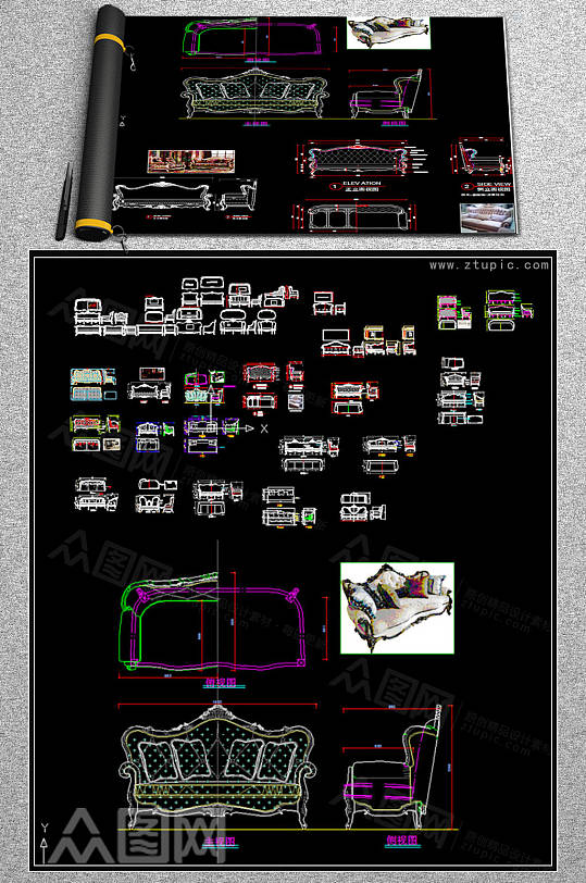 欧式家具设计欧式沙发CAD素材-众图网