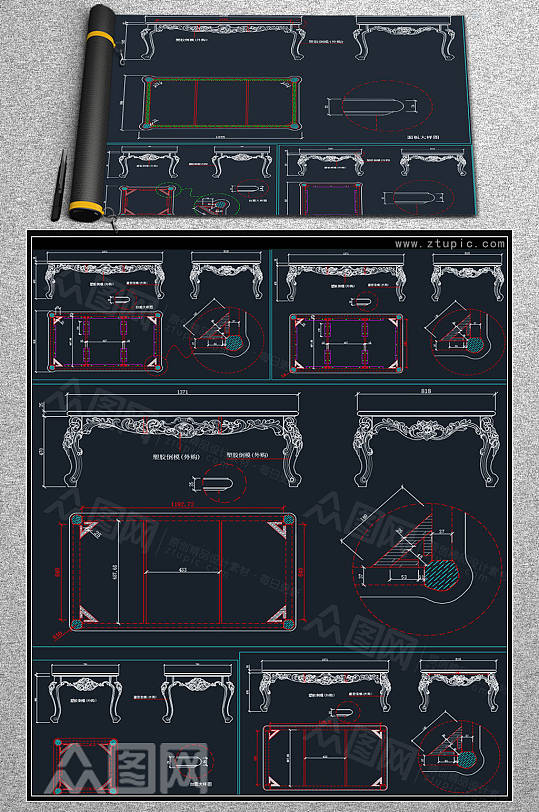 实木茶几生产图CAD素材