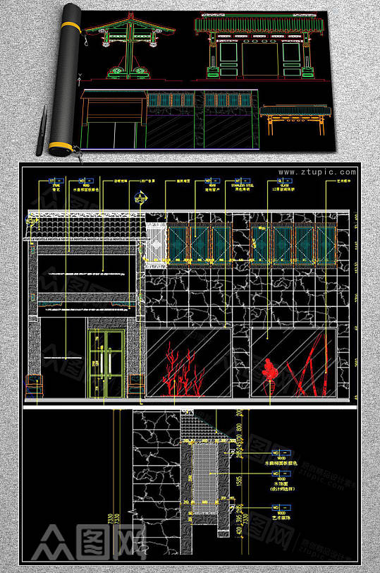 中式门头设计CAD素材-众图网